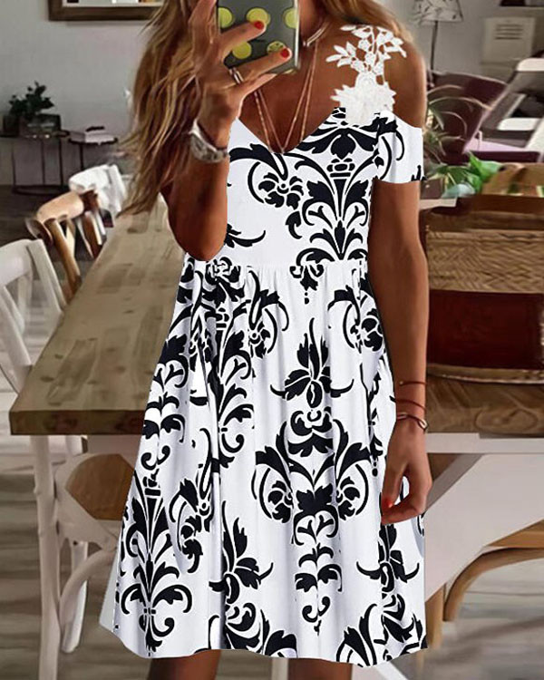 Casual V Neck Floral Vacation Dresses