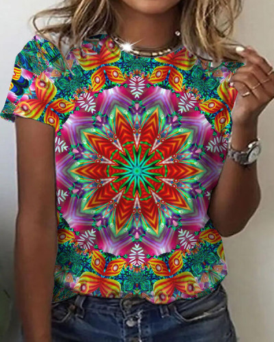 Women's Mandala Floral Pattern Crew Neck Top