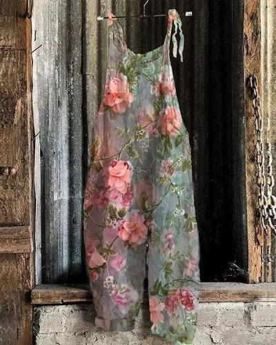 Women's  Floral Print Loose Casual Jumpsuit