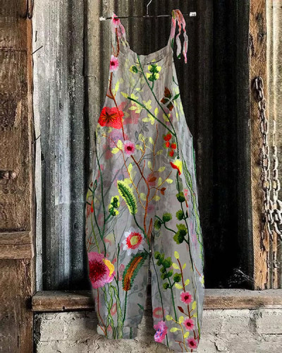 Women's  Floral Print Loose Casual Jumpsuit