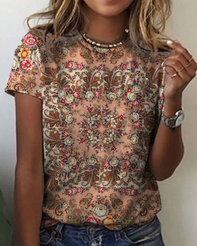 Women's Mandala Floral Pattern Crew Neck T-shirt