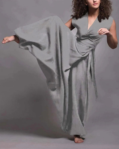 Loose Satin Linen Dress Jumpsuit