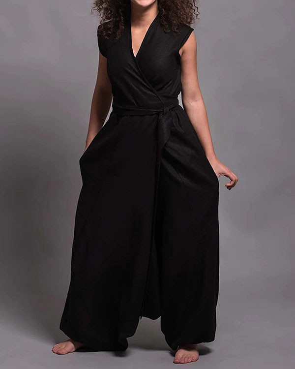 Loose Satin Linen Dress Jumpsuit