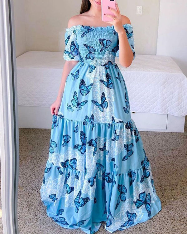 One-Shoulder Print Swing Dress