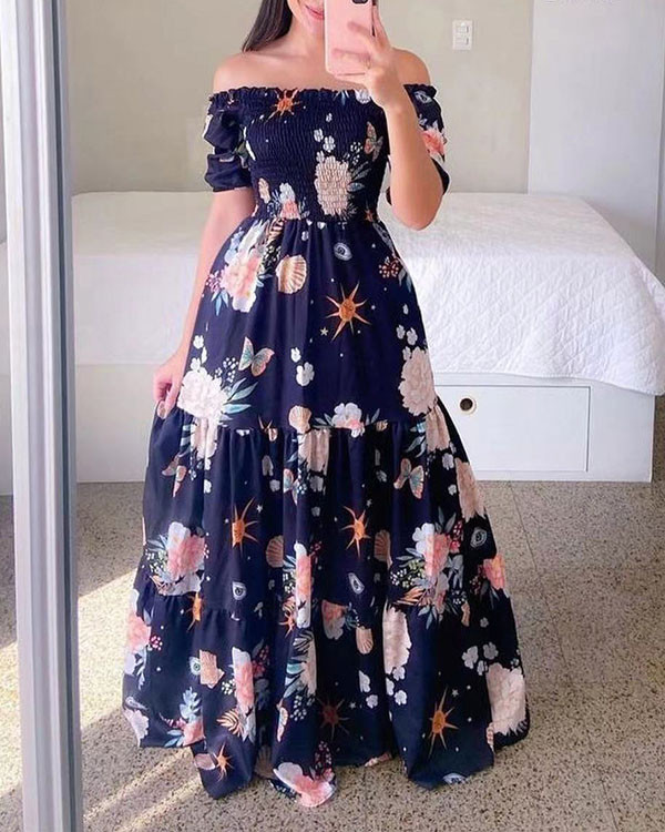 One-Shoulder Print Swing Dress