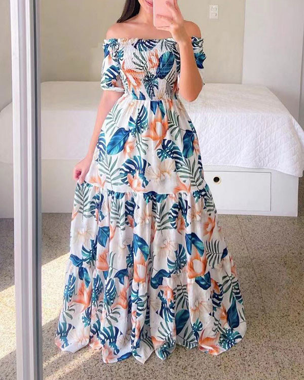 One-Shoulder Print Swing Dress