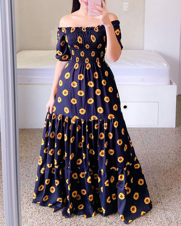 One-Shoulder Print Swing Dress