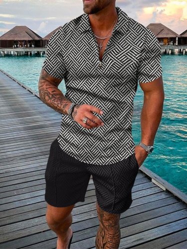 Men's casual printed polo suit