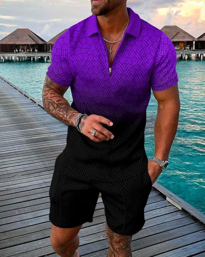 Men's casual printed polo suit