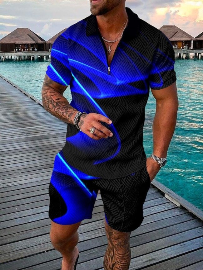 Men's casual printed polo suit