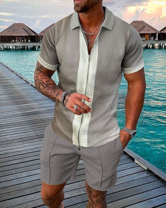 Men's casual printed polo suit