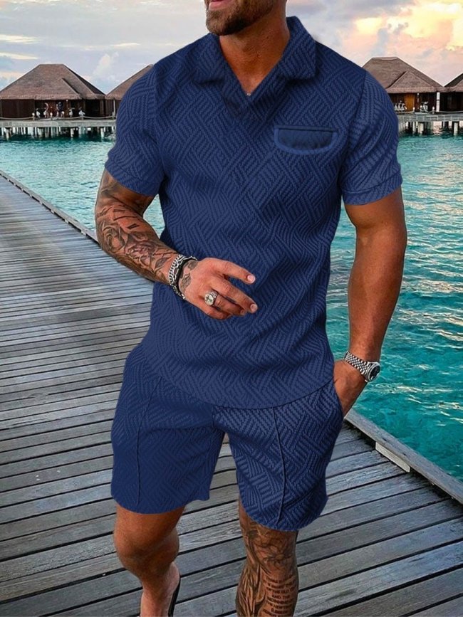 Men's casual printed polo suit