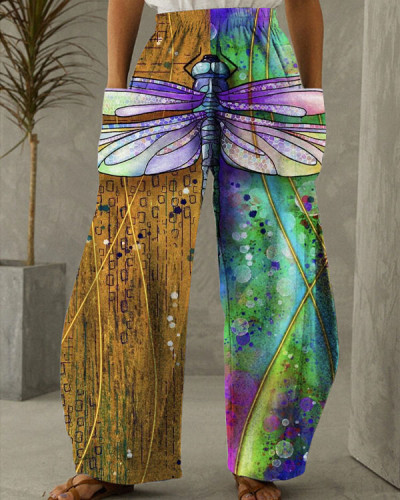 Women's Dragonfly Print Loose Pants