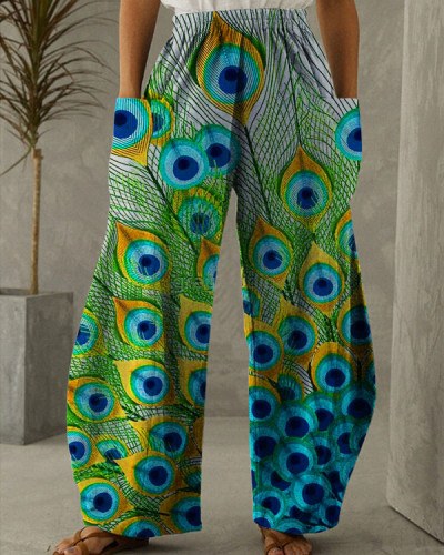 Women's Peacock Print Loose Pants
