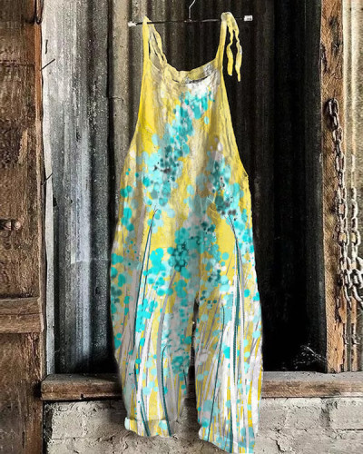 Women's Yellow Printed Loose Casual Jumpsuit