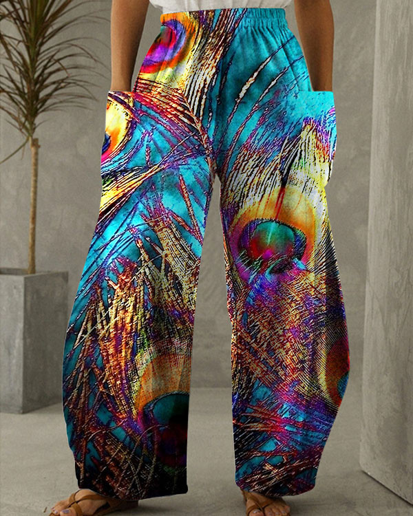 Women's Peacock Print Loose Pants