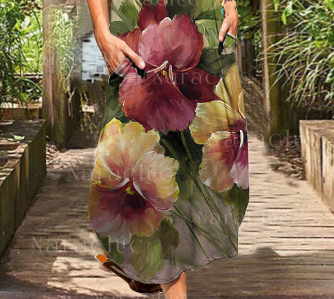 Casual Loose Floral Holiday Midi Dress