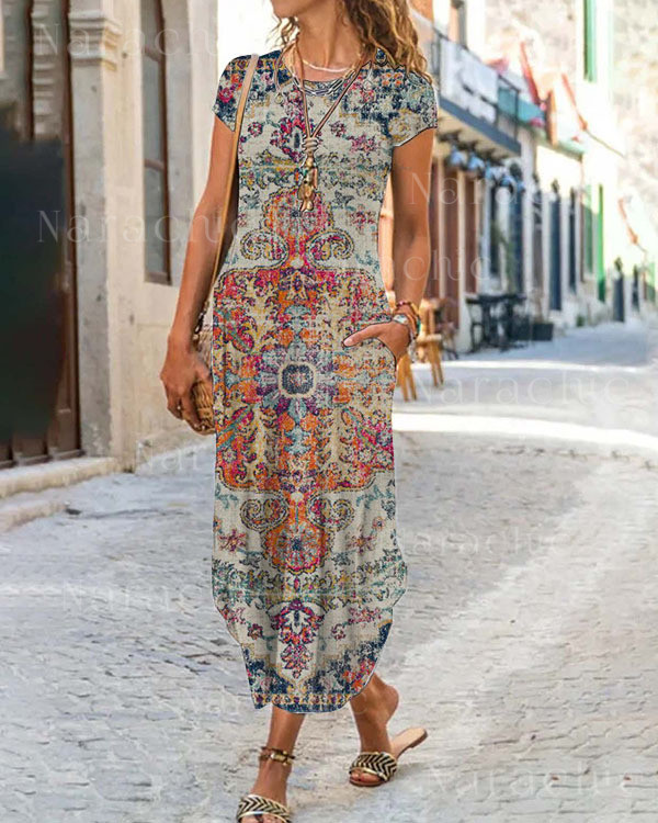 Casual Vintage Floral Print Holiday Midi Dress