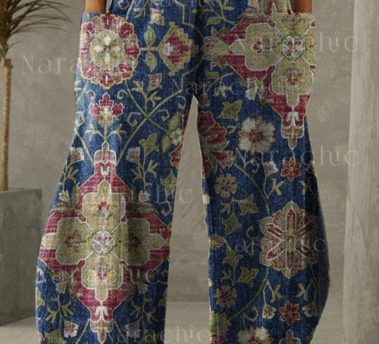 Women's Vintage Floral Print Loose Pants