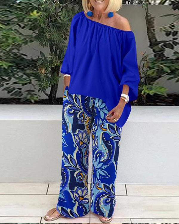 Casual Loose One Shoulder Floral Wide Leg Suit