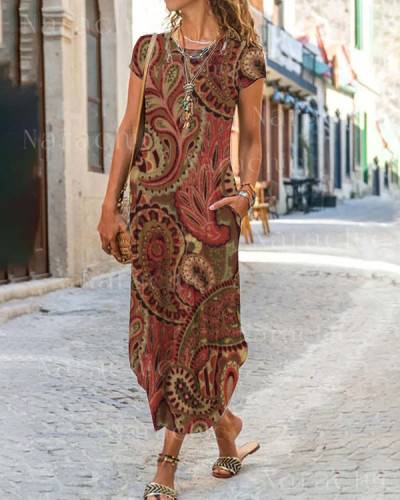 Casual Vintage Paisley Print Holiday Midi Dress