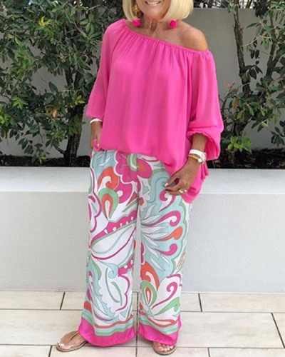 Casual Loose One Shoulder Floral Wide Leg Suit