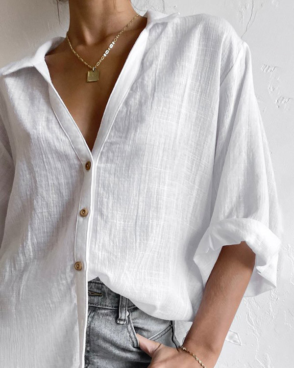 Casual Cotton Linen Long Sleeve Shirt Top