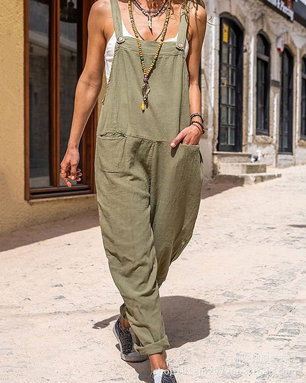 Casual Patchwork Loose Solid Color Jumpsuit