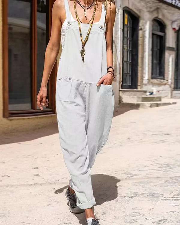 Casual Patchwork Loose Solid Color Jumpsuit