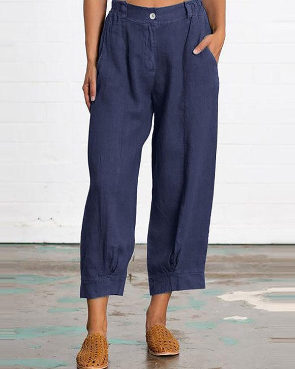 Loose Linen Solid Casual Pants