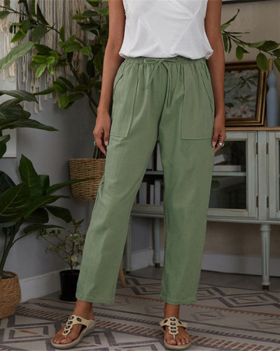 Solid Pocket Stretch Linen Loose Lounge Pants