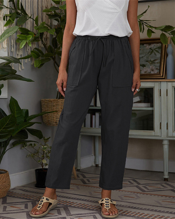 Solid Pocket Stretch Linen Loose Lounge Pants