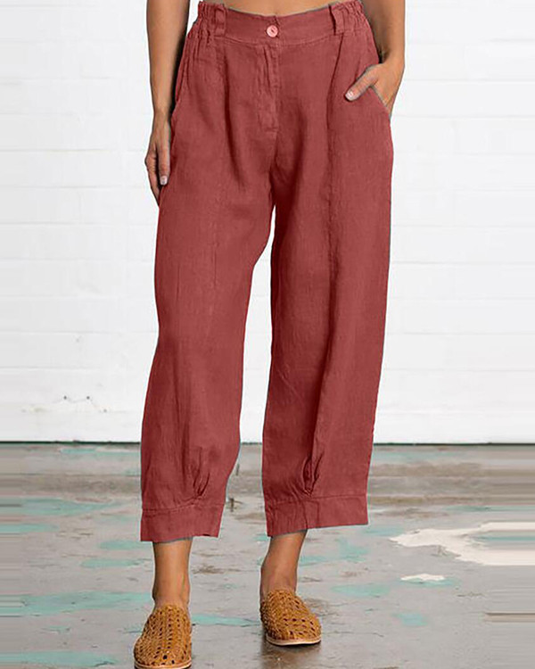 Loose Linen Solid Casual Pants