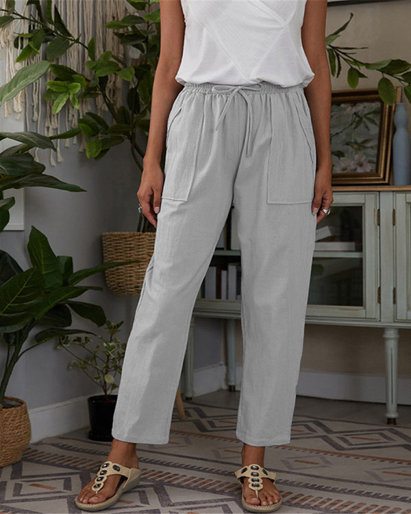 Solid Pocket Stretch Linen Loose Lounge Pants