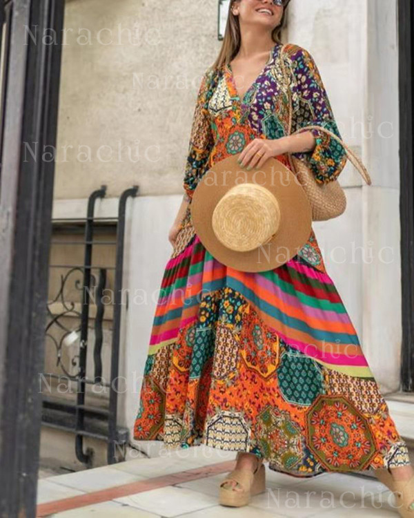 Elegant Printed Swing Ethnic Long Dress