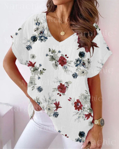 Women's Floral Print V-Neck  Top