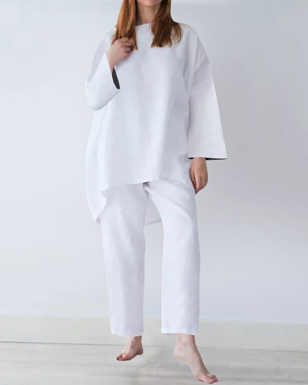 Loose Solid Long Linen Suit