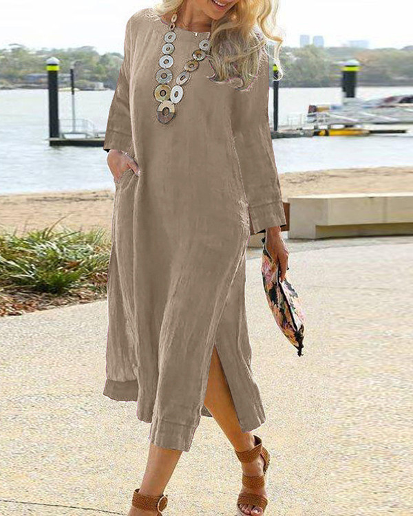 Casual Vintage Cotton Long Sleeve Shirt Dress