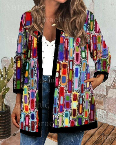 Abstract Print Loose Cardigan