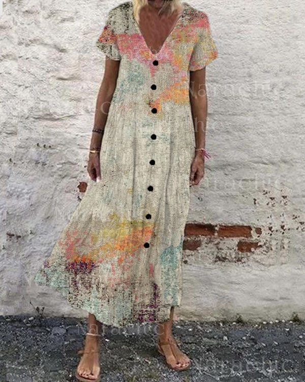 Women's Vintage Print Loose Short Sleeve Dress