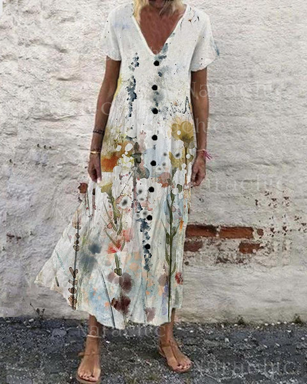 Women's Vintage Print Loose Short Sleeve Dress