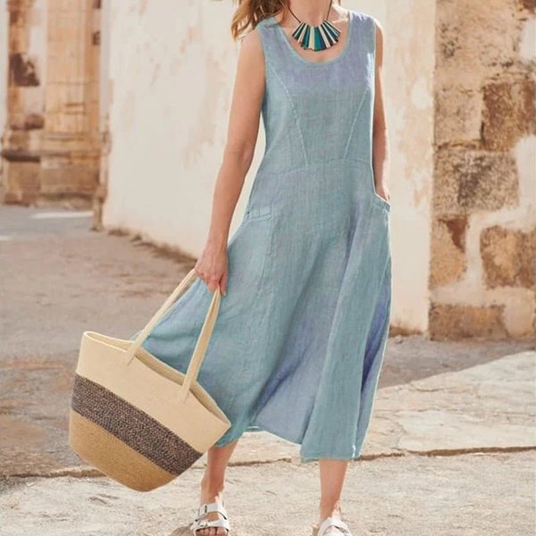 🔥Last Day 50% Off Sale! Women's Sleeveless Cotton And Linen Dress