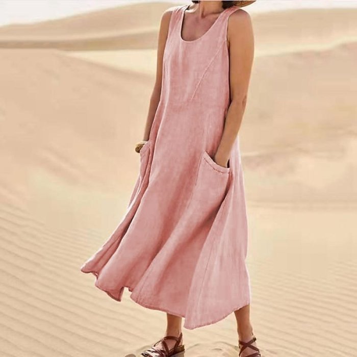 🔥Last Day 50% Off Sale! Women's Sleeveless Cotton And Linen Dress