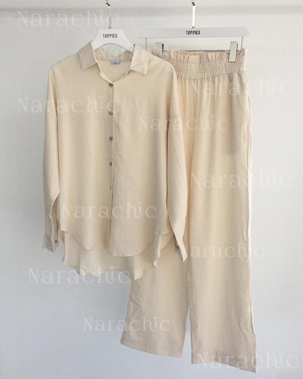 Linen Set Casual Shirt Elastic Pants Suits