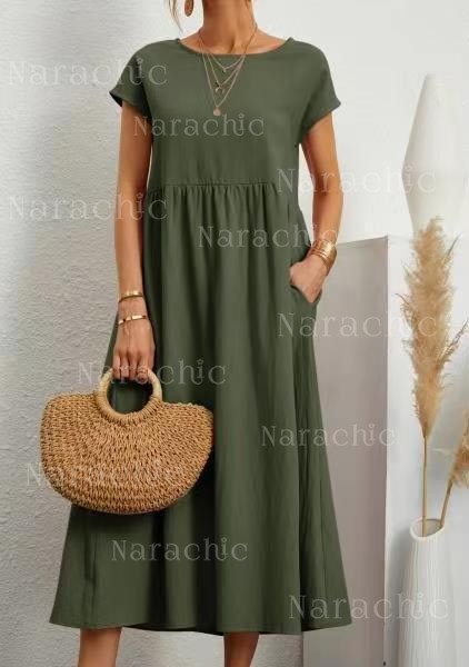 Solid Sleeveless Loose Linen Pocket Dress