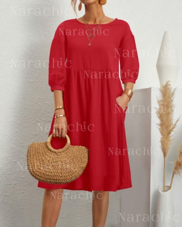 Solid Loose Linen Pocket Dress