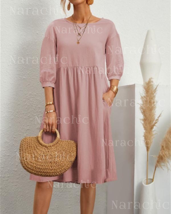 Solid Loose Linen Pocket Dress