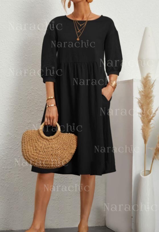 Solid Loose Linen Pocket Dress