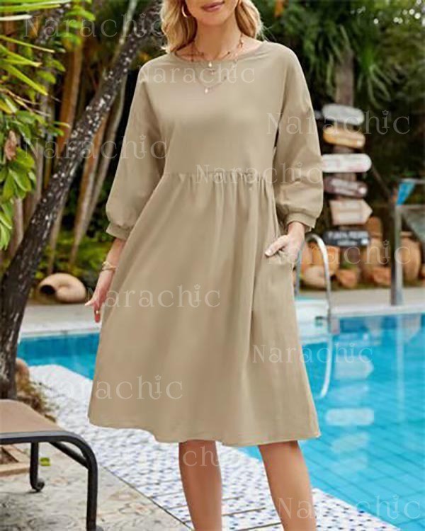 Solid Loose Linen Pocket Dress