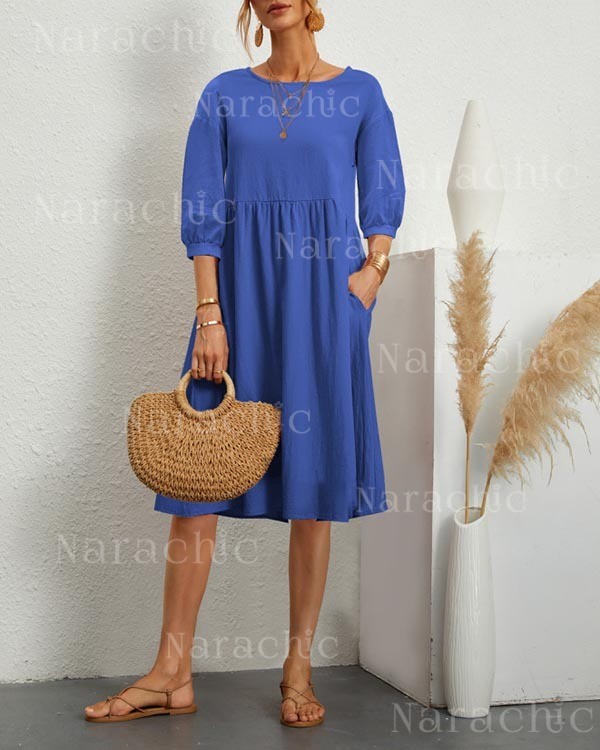 Solid Loose Linen Pocket Dress